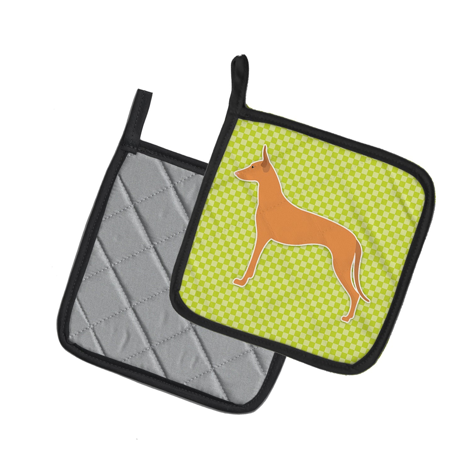 Pharaoh Hound Checkerboard Green Pot Holder Set of 2 Heat Resistant Quilted Hot Pads 7.5 x 7.5 Inch, Insulated Kitchen Trivets for Cooking & Baking