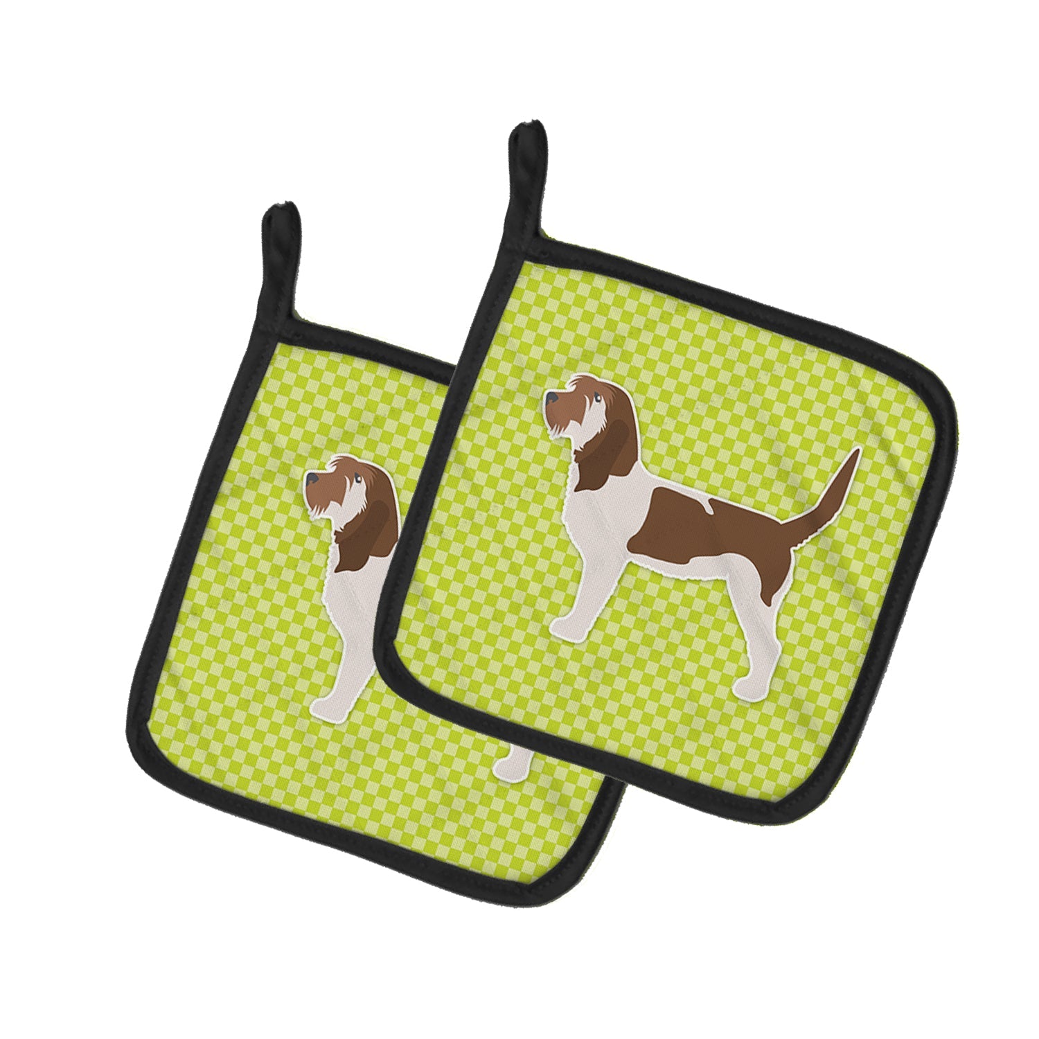 Grand Basset Griffon Vendeen Checkerboard Green Pot Holder Set of 2 Heat Resistant Quilted Hot Pads 7.5 x 7.5 Inch, Insulated Kitchen Trivets for Cooking & Baking