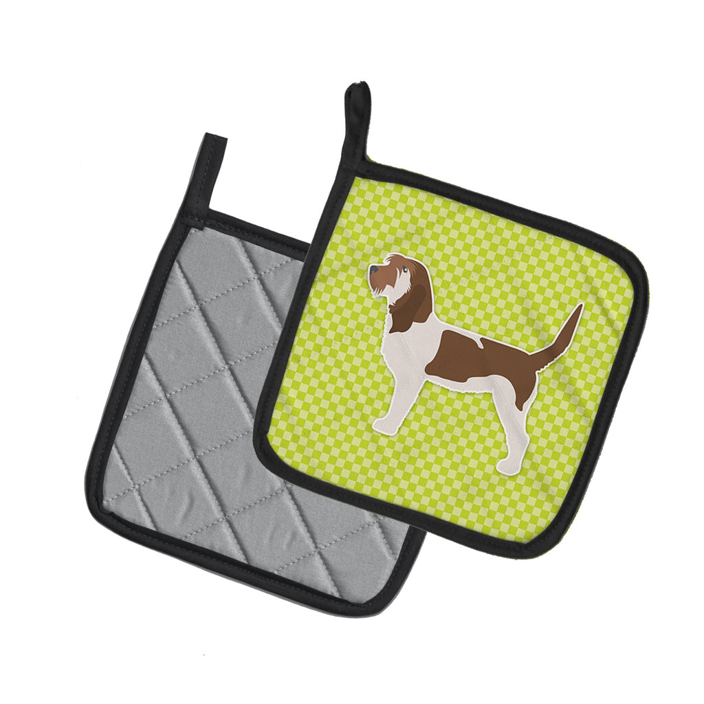 Grand Basset Griffon Vendeen Checkerboard Green Pot Holder Set of 2 Heat Resistant Quilted Hot Pads 7.5 x 7.5 Inch, Insulated Kitchen Trivets for Cooking & Baking