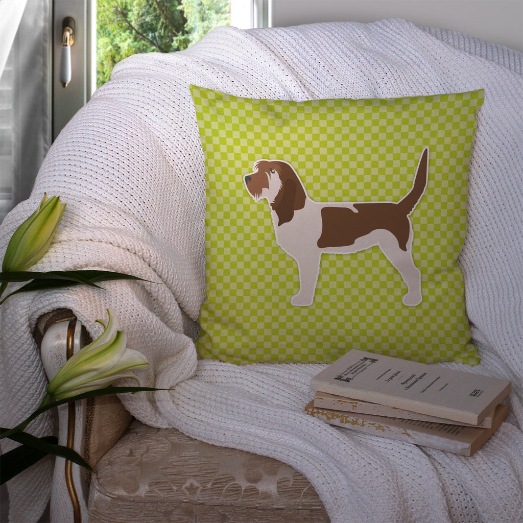 Grand Basset Griffon Vendeen Checkerboard Green Decorative Throw Pillow 14x14 Indoor Outdoor Accent Cushion, Fabric Cover with Insert for Sofa, Bed, Porch & Living Room