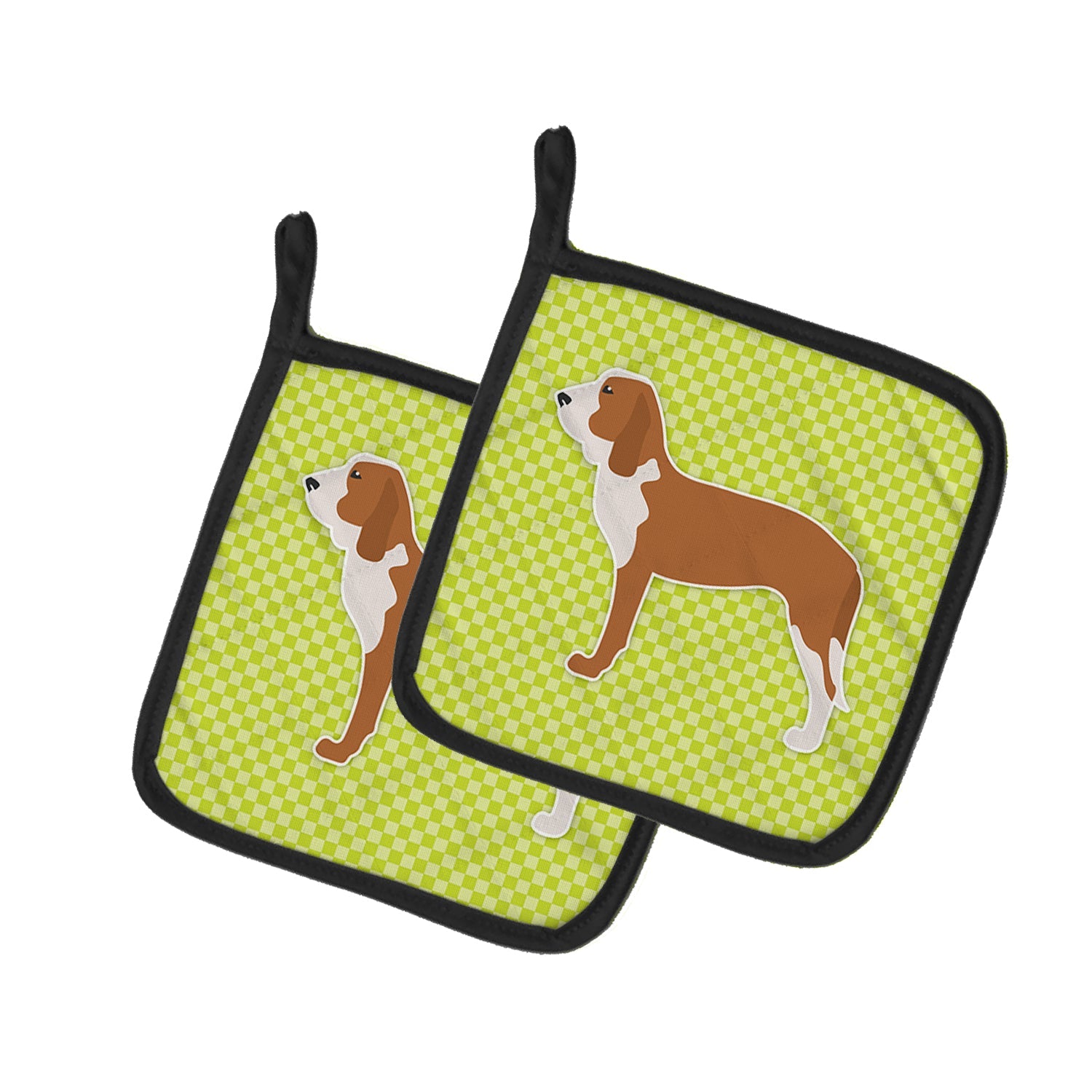 Spanish Hound Checkerboard Green Pot Holder Set of 2 Heat Resistant Quilted Hot Pads 7.5 x 7.5 Inch, Insulated Kitchen Trivets for Cooking & Baking
