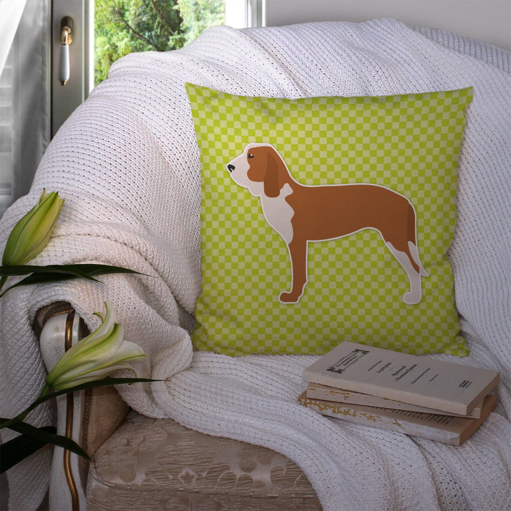 Spanish Hound Checkerboard Green Decorative Throw Pillow 14x14 Indoor Outdoor Accent Cushion, Fabric Cover with Insert for Sofa, Bed, Porch & Living Room