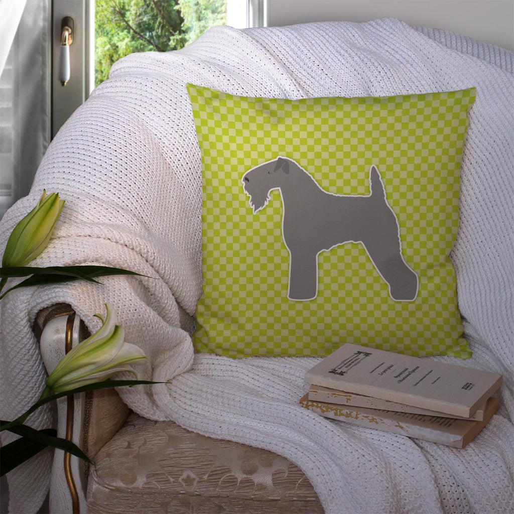 Kerry Blue Terrier Checkerboard Green Decorative Throw Pillow 14x14 Indoor Outdoor Accent Cushion, Fabric Cover with Insert for Sofa, Bed, Porch & Living Room