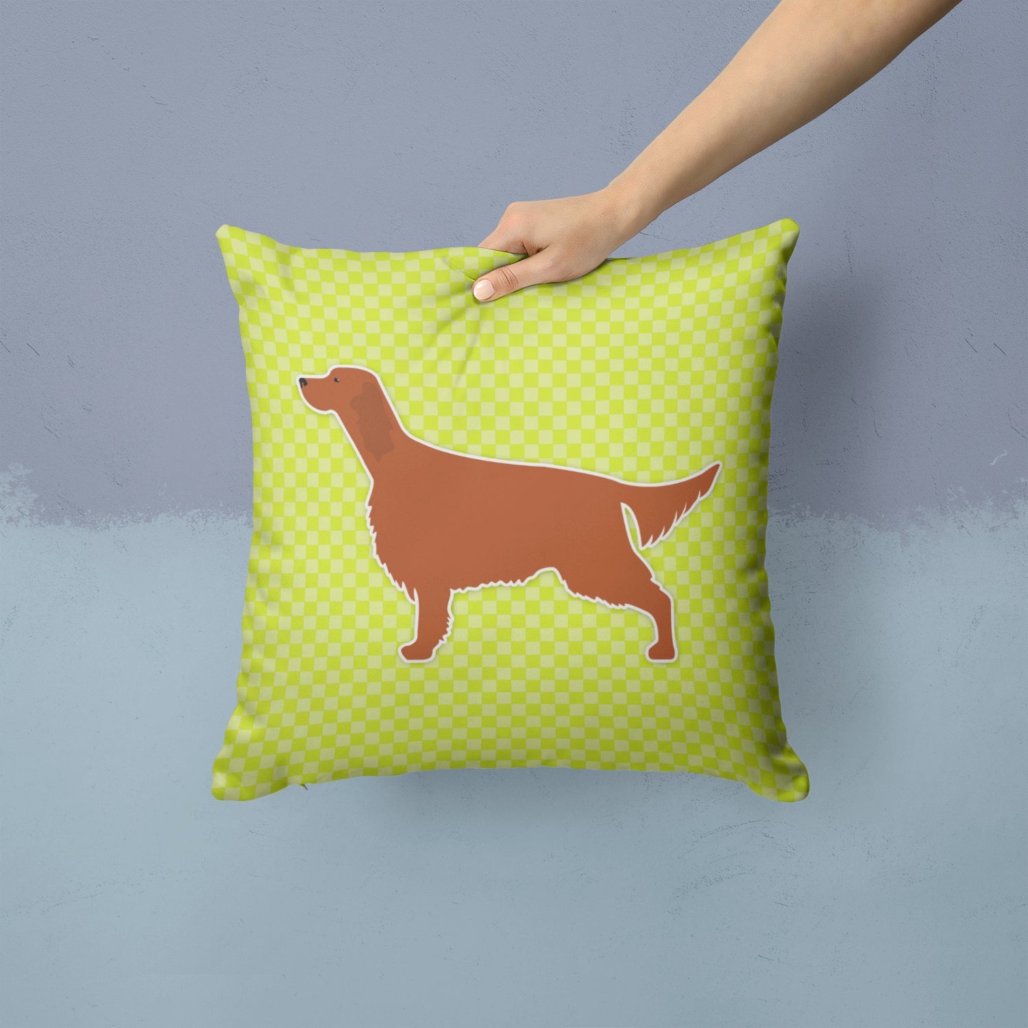 Irish Setter Checkerboard Green Decorative Throw Pillow 14x14 Indoor Outdoor Accent Cushion, Fabric Cover with Insert for Sofa, Bed, Porch & Living Room