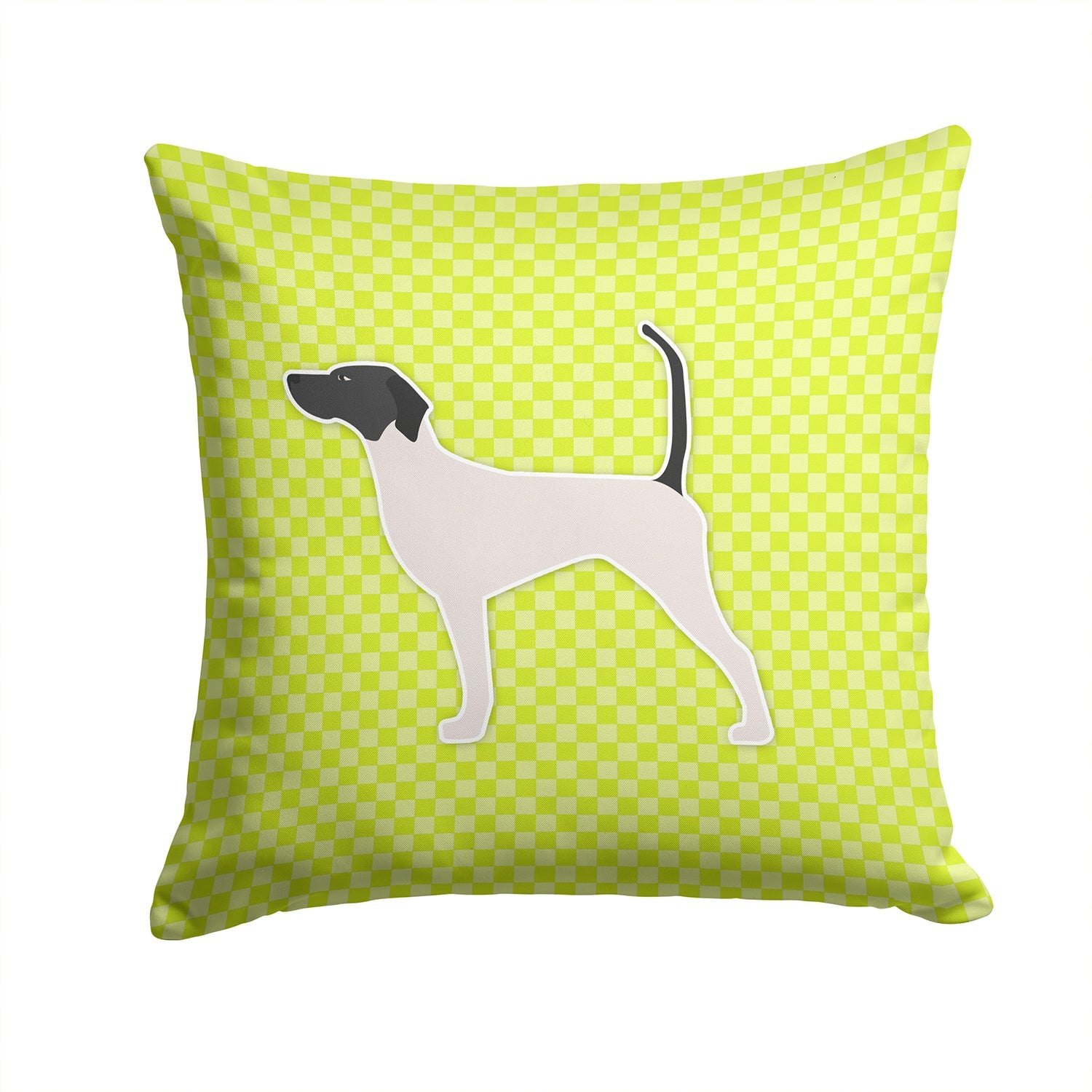 English Pointer Checkerboard Green Decorative Throw Pillow 14x14 Indoor Outdoor Accent Cushion, Fabric Cover with Insert for Sofa, Bed, Porch & Living Room