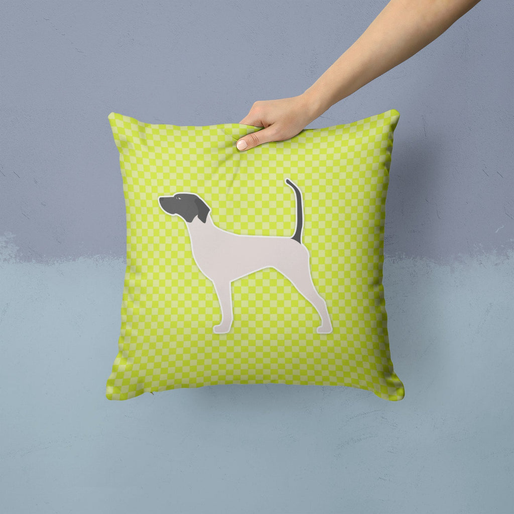 English Pointer Checkerboard Green Decorative Throw Pillow 14x14 Indoor Outdoor Accent Cushion, Fabric Cover with Insert for Sofa, Bed, Porch & Living Room