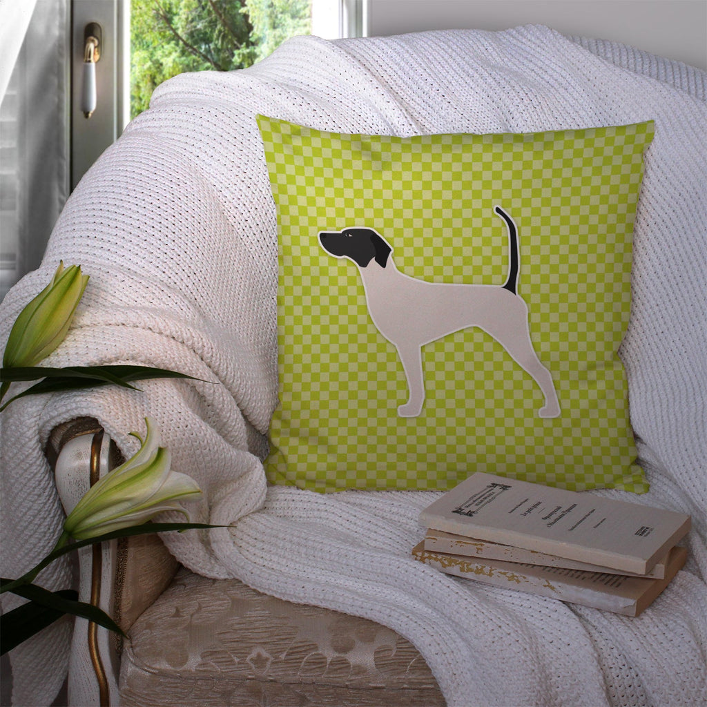 English Pointer Checkerboard Green Decorative Throw Pillow 14x14 Indoor Outdoor Accent Cushion, Fabric Cover with Insert for Sofa, Bed, Porch & Living Room