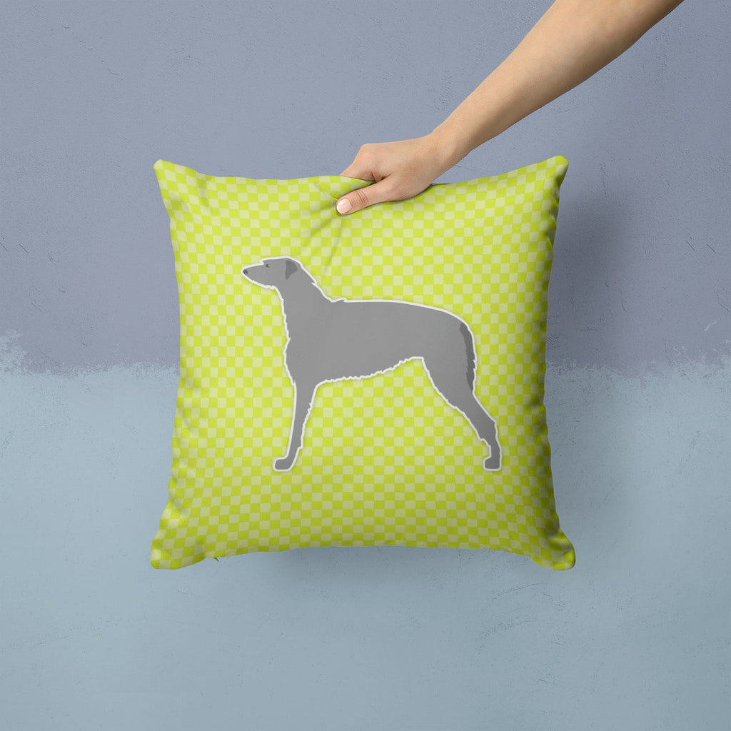 Scottish Deerhound Checkerboard Green Decorative Throw Pillow 14x14 Indoor Outdoor Accent Cushion, Fabric Cover with Insert for Sofa, Bed, Porch & Living Room