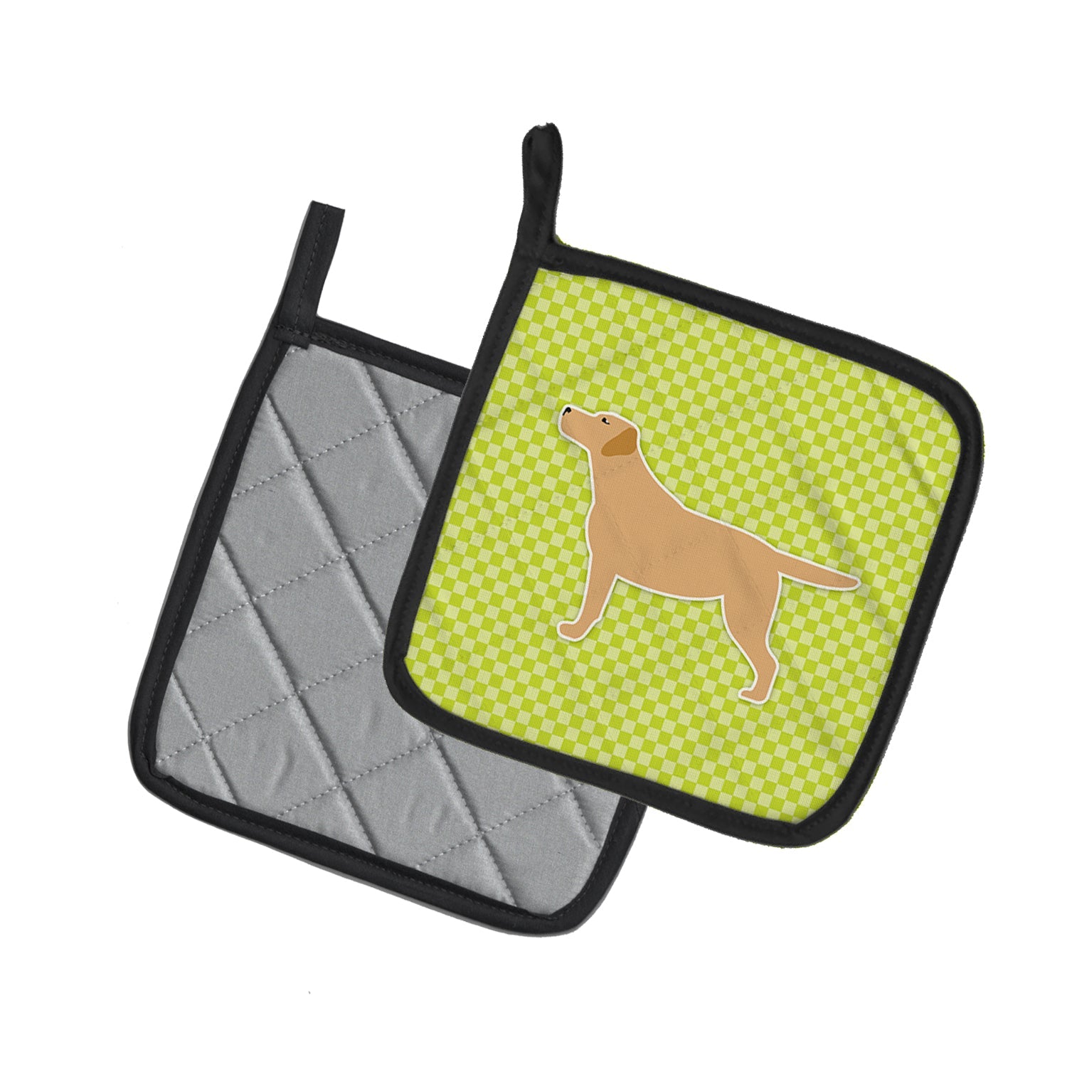 Yellow Labrador Retriever Checkerboard Green Pot Holder Set of 2 Heat Resistant Quilted Hot Pads 7.5 x 7.5 Inch, Insulated Kitchen Trivets for Cooking & Baking