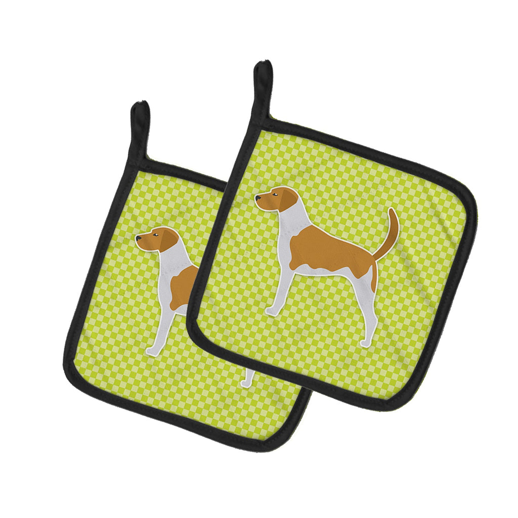 American Foxhound Checkerboard Green Pot Holder Set of 2 Heat Resistant Quilted Hot Pads 7.5 x 7.5 Inch, Insulated Kitchen Trivets for Cooking & Baking