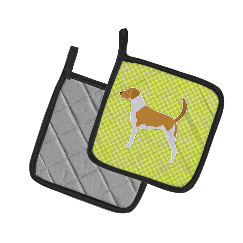 American Foxhound Checkerboard Green Pot Holder Set of 2 Heat Resistant Quilted Hot Pads 7.5 x 7.5 Inch, Insulated Kitchen Trivets for Cooking & Baking