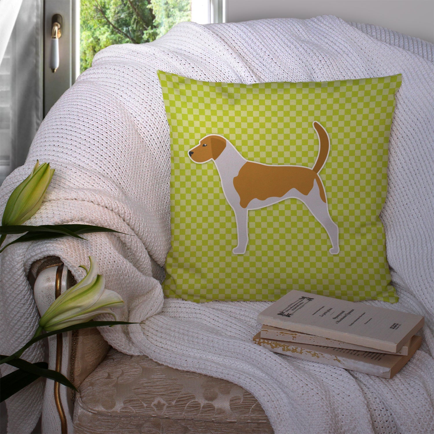American Foxhound Checkerboard Green Decorative Throw Pillow 14x14 Indoor Outdoor Accent Cushion, Fabric Cover with Insert for Sofa, Bed, Porch & Living Room