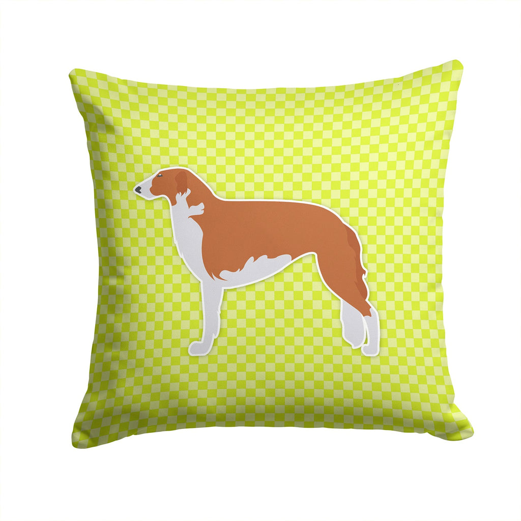 Borzoi Russian Greyhound Checkerboard Green Decorative Throw Pillow 14x14 Indoor Outdoor Accent Cushion, Fabric Cover with Insert for Sofa, Bed, Porch & Living Room