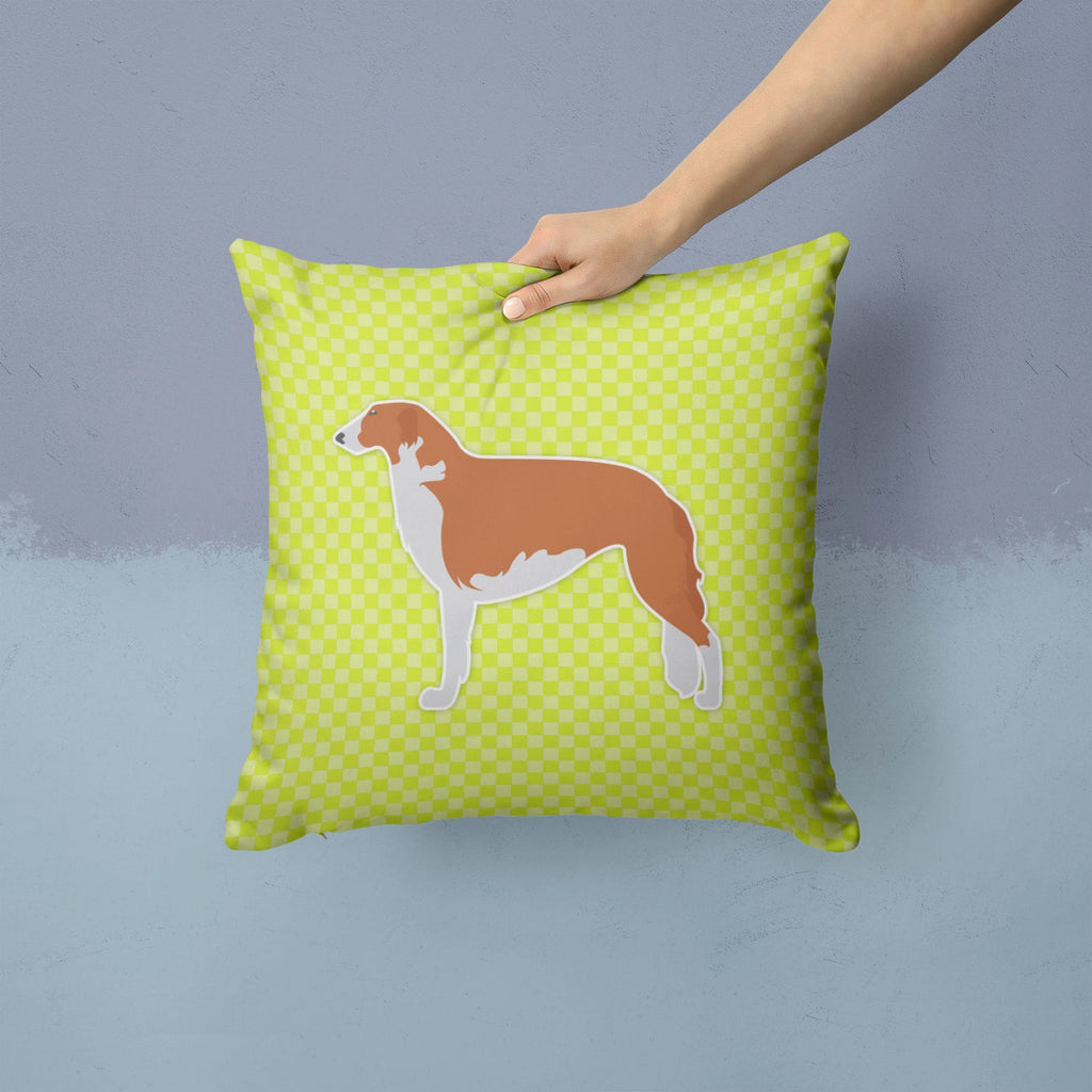 Borzoi Russian Greyhound Checkerboard Green Decorative Throw Pillow 14x14 Indoor Outdoor Accent Cushion, Fabric Cover with Insert for Sofa, Bed, Porch & Living Room