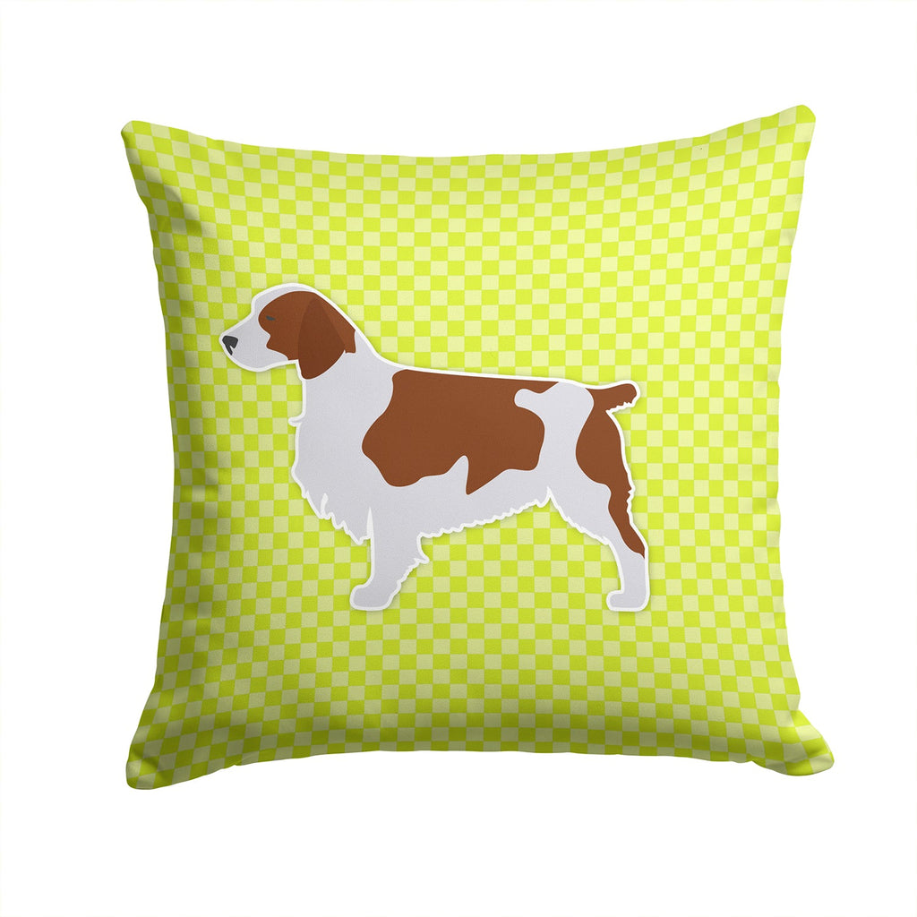 Welsh Springer Spaniel Checkerboard Green Decorative Throw Pillow 14x14 Indoor Outdoor Accent Cushion, Fabric Cover with Insert for Sofa, Bed, Porch & Living Room
