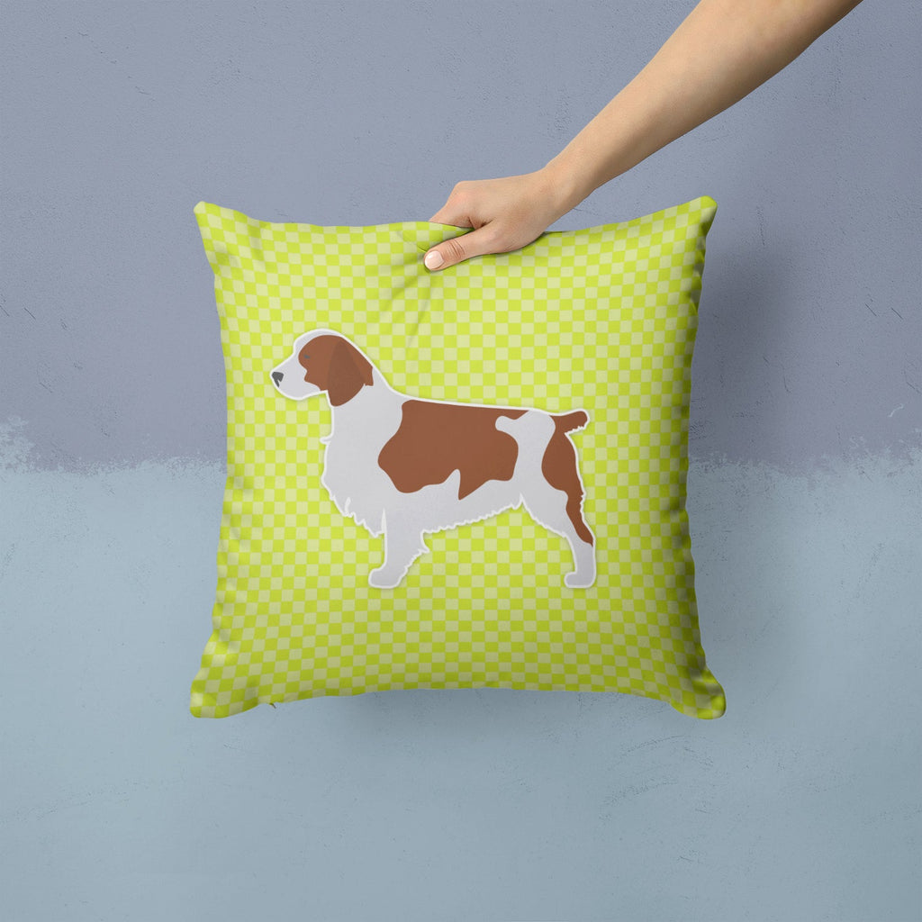 Welsh Springer Spaniel Checkerboard Green Decorative Throw Pillow 14x14 Indoor Outdoor Accent Cushion, Fabric Cover with Insert for Sofa, Bed, Porch & Living Room