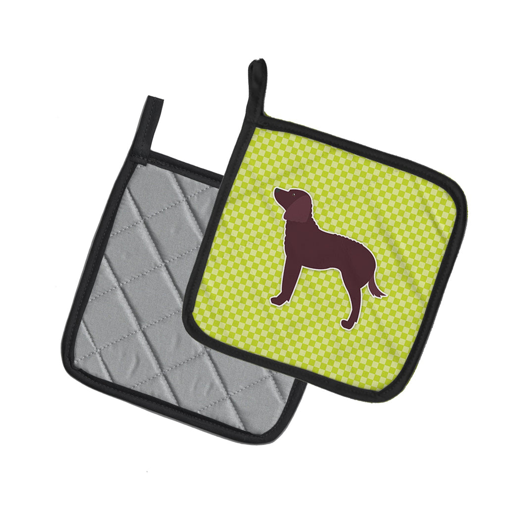 American Water Spaniel Checkerboard Green Pot Holder Set of 2 Heat Resistant Quilted Hot Pads 7.5 x 7.5 Inch, Insulated Kitchen Trivets for Cooking & Baking