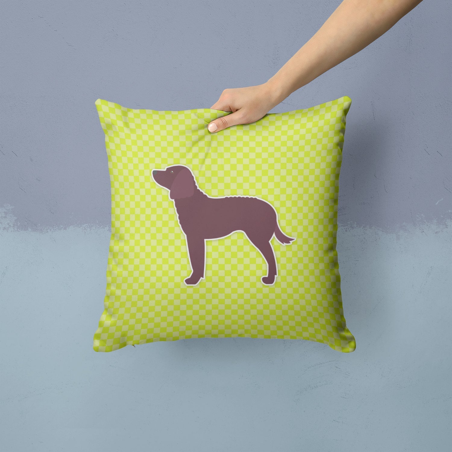 American Water Spaniel Checkerboard Green Decorative Throw Pillow 14x14 Indoor Outdoor Accent Cushion, Fabric Cover with Insert for Sofa, Bed, Porch & Living Room