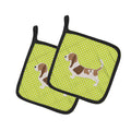 Basset Hound Checkerboard Green Pot Holder Set of 2 Heat Resistant Quilted Hot Pads 7.5 x 7.5 Inch, Insulated Kitchen Trivets for Cooking & Baking