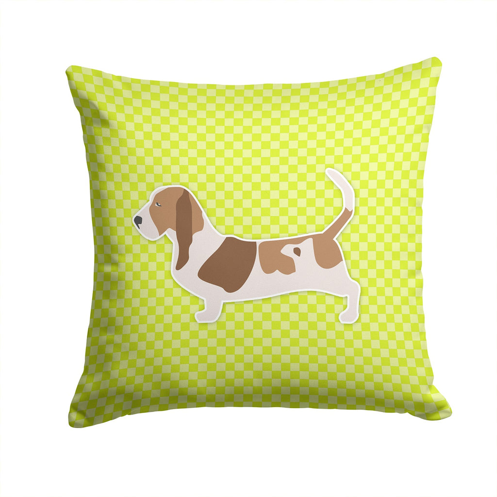 Basset Hound Checkerboard Green Decorative Throw Pillow 14x14 Indoor Outdoor Accent Cushion, Fabric Cover with Insert for Sofa, Bed, Porch & Living Room