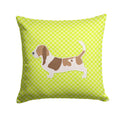 Basset Hound Checkerboard Green Decorative Throw Pillow 14x14 Indoor Outdoor Accent Cushion, Fabric Cover with Insert for Sofa, Bed, Porch & Living Room