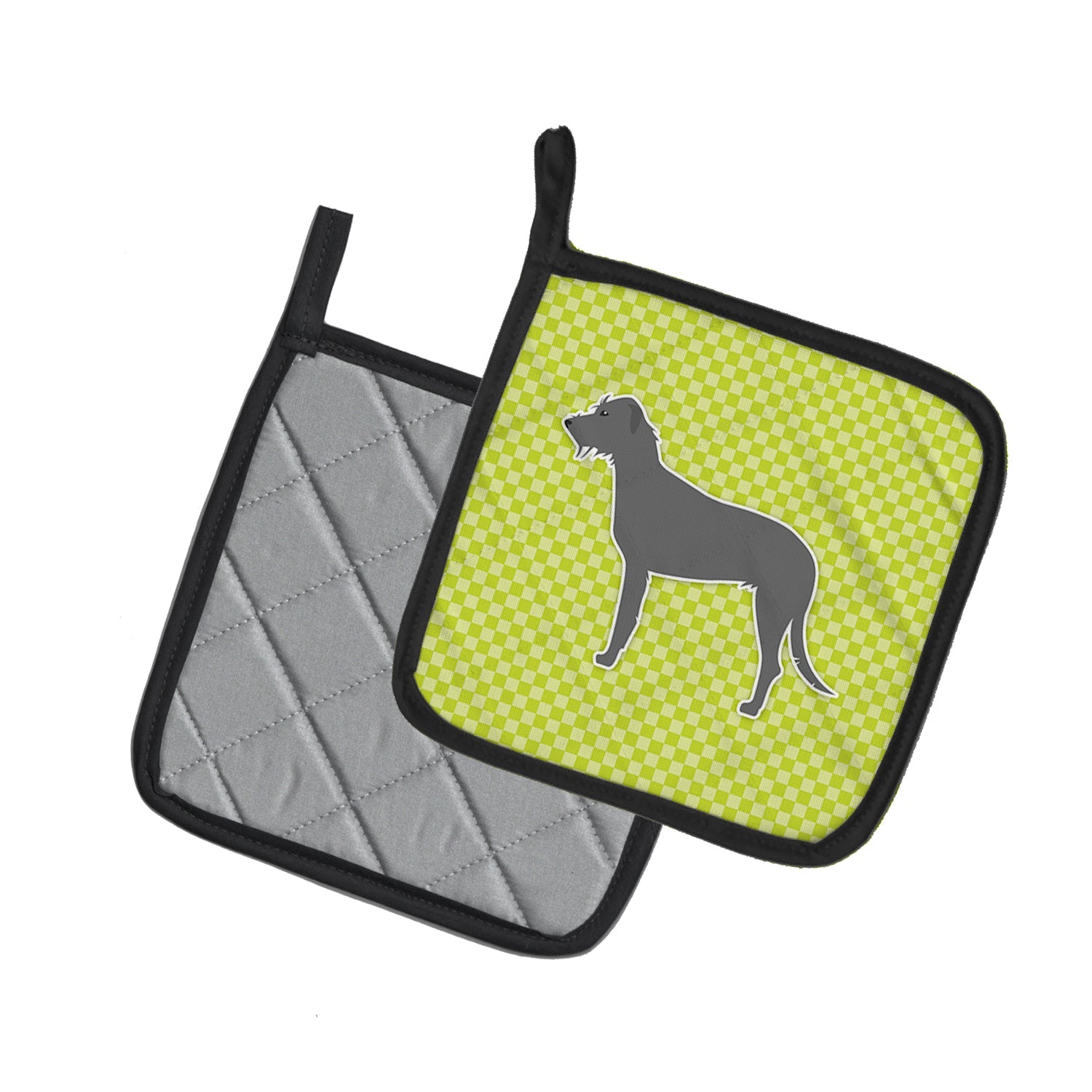 Irish Wolfhound Checkerboard Green Pot Holder Set of 2 Heat Resistant Quilted Hot Pads 7.5 x 7.5 Inch, Insulated Kitchen Trivets for Cooking & Baking