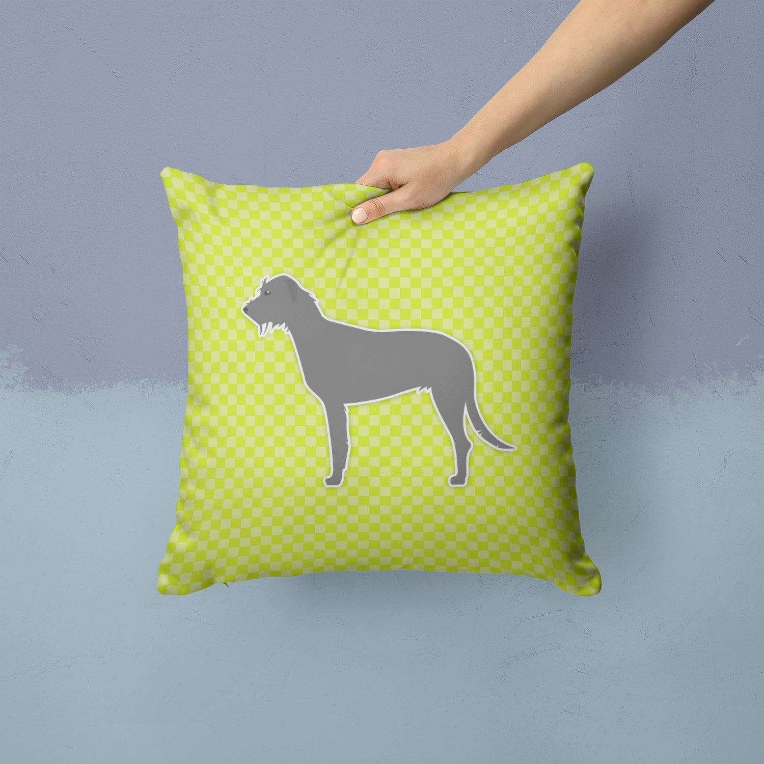 Irish Wolfhound Checkerboard Green Decorative Throw Pillow 14x14 Indoor Outdoor Accent Cushion, Fabric Cover with Insert for Sofa, Bed, Porch & Living Room