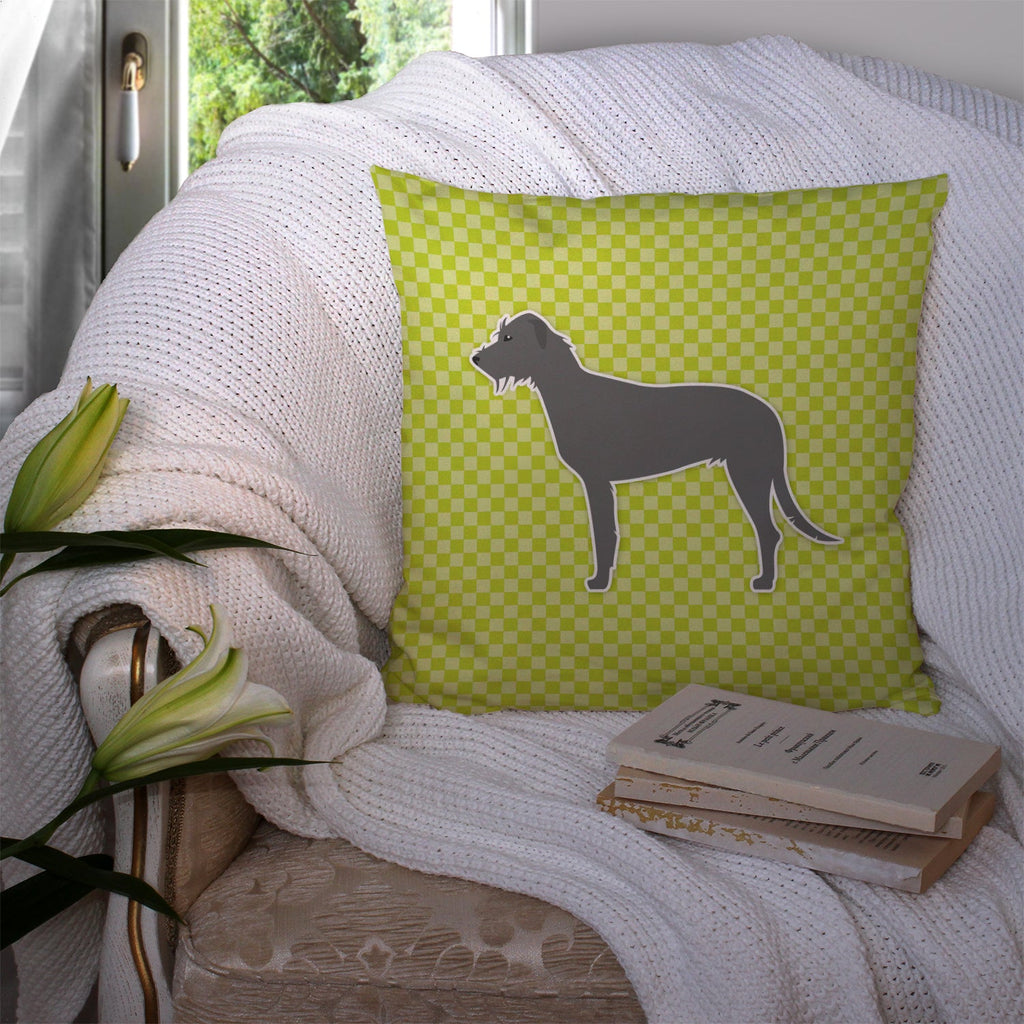 Irish Wolfhound Checkerboard Green Decorative Throw Pillow 14x14 Indoor Outdoor Accent Cushion, Fabric Cover with Insert for Sofa, Bed, Porch & Living Room