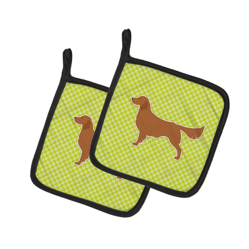 Golden Retriever Checkerboard Green Pot Holder Set of 2 Heat Resistant Quilted Hot Pads 7.5 x 7.5 Inch, Insulated Kitchen Trivets for Cooking & Baking