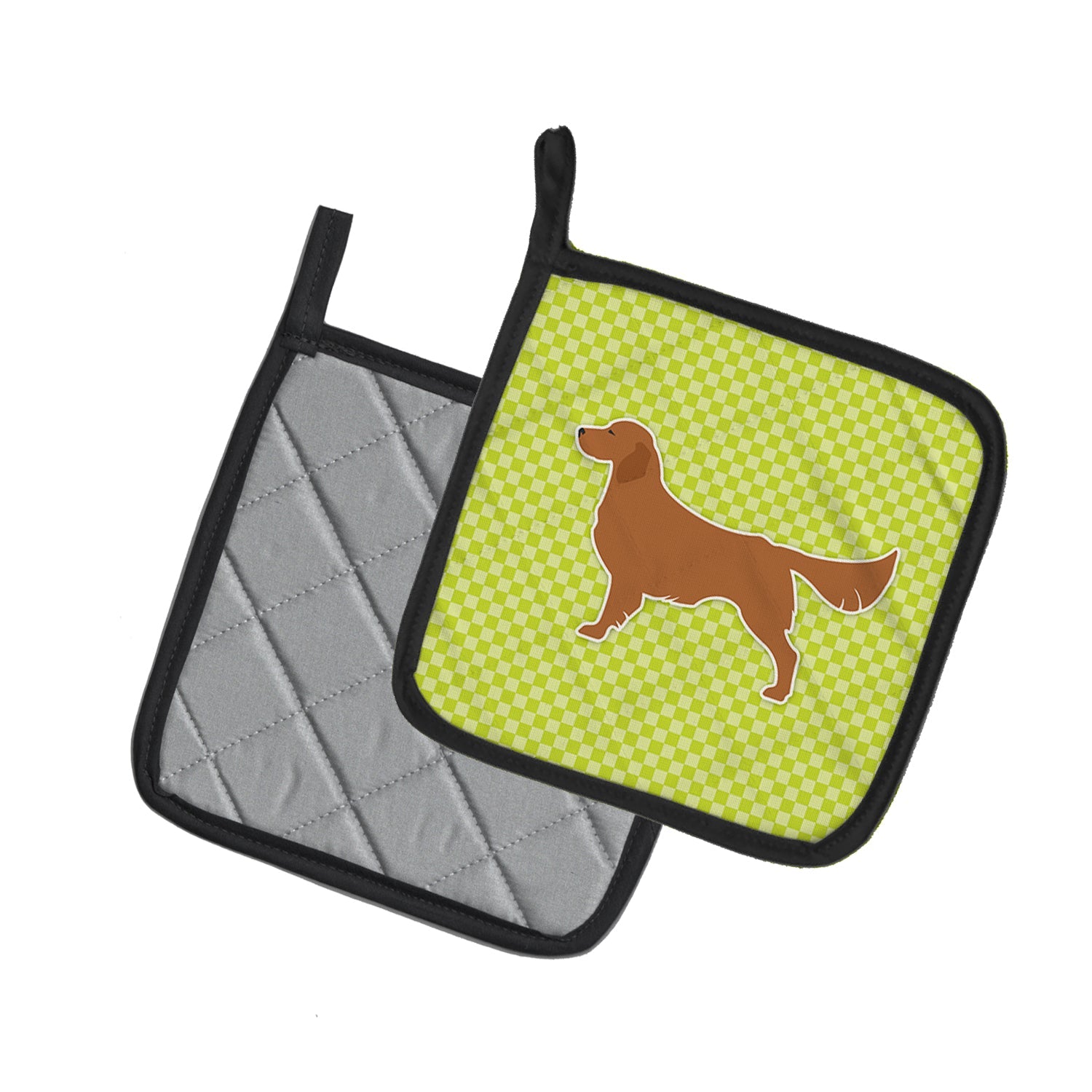 Golden Retriever Checkerboard Green Pot Holder Set of 2 Heat Resistant Quilted Hot Pads 7.5 x 7.5 Inch, Insulated Kitchen Trivets for Cooking & Baking
