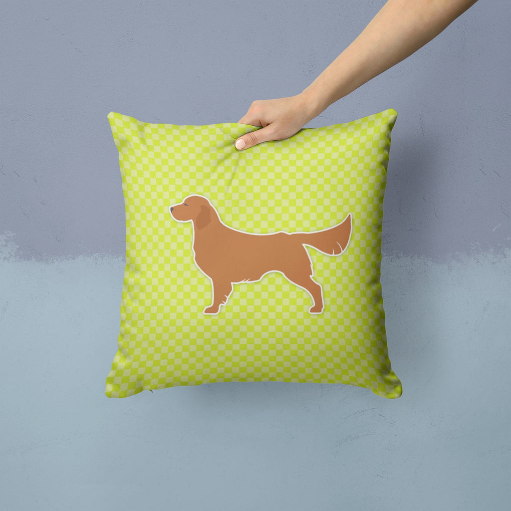 Golden Retriever Checkerboard Green Decorative Throw Pillow 14x14 Indoor Outdoor Accent Cushion, Fabric Cover with Insert for Sofa, Bed, Porch & Living Room