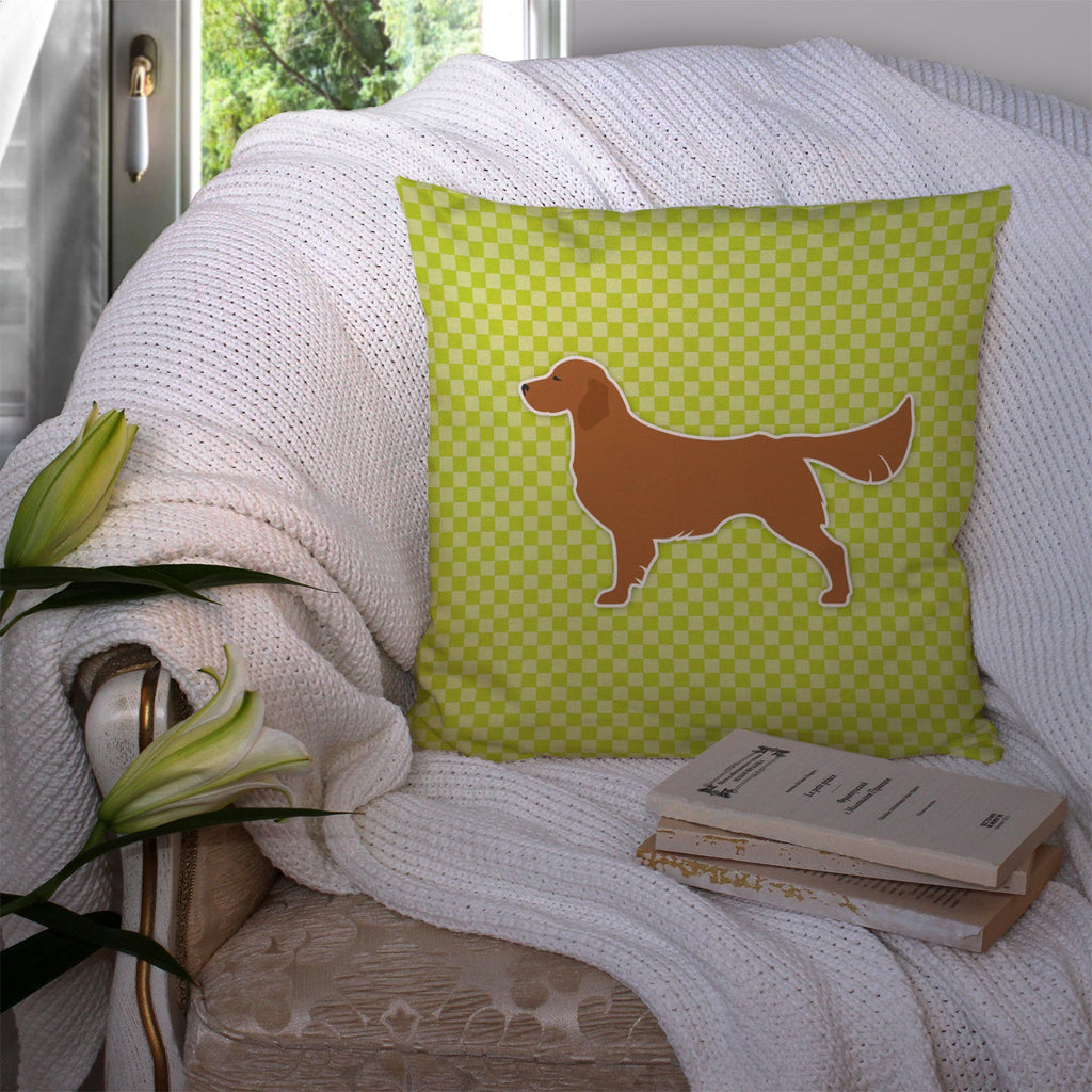 Golden Retriever Checkerboard Green Decorative Throw Pillow 14x14 Indoor Outdoor Accent Cushion, Fabric Cover with Insert for Sofa, Bed, Porch & Living Room