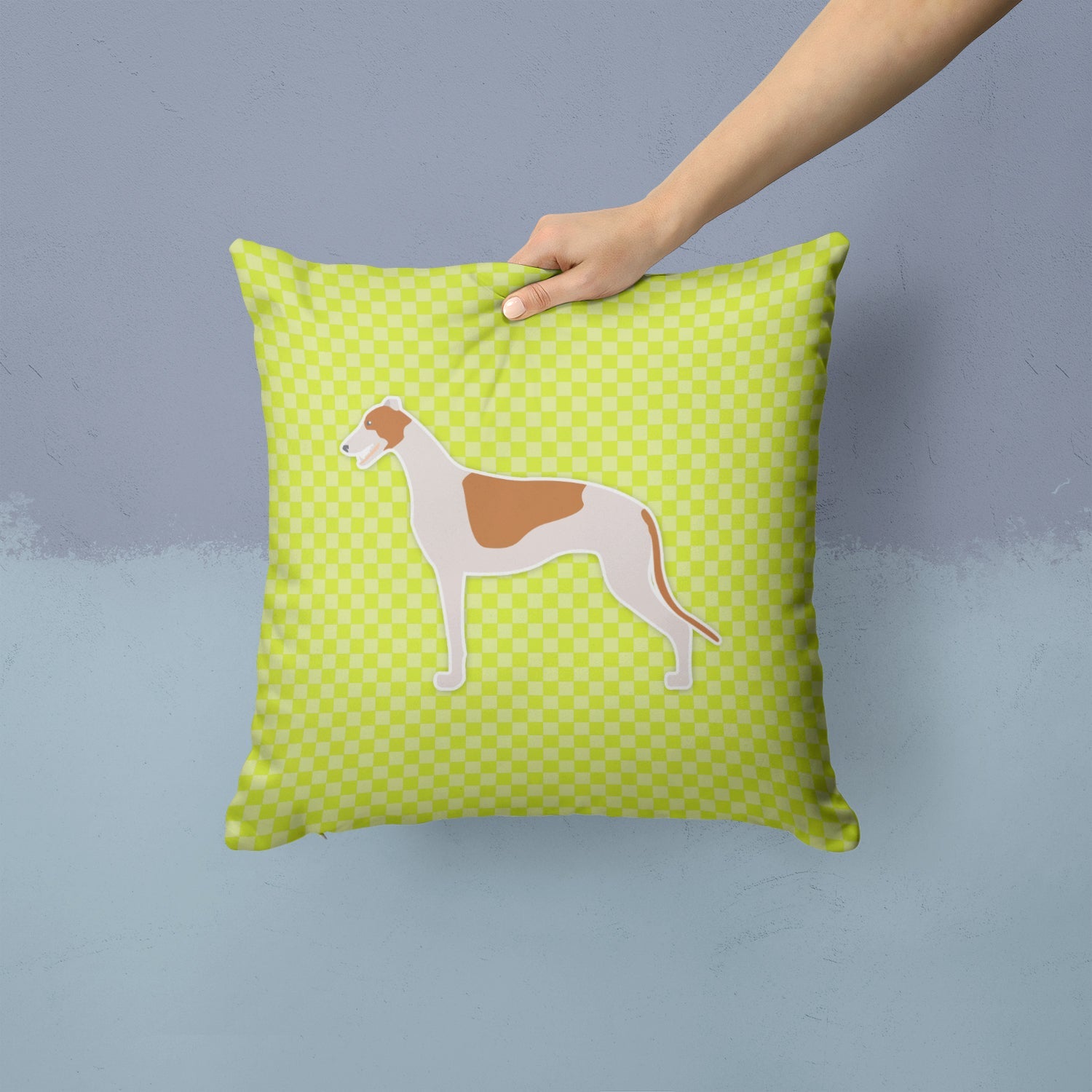 Greyhound Checkerboard Green Decorative Throw Pillow 14x14 Indoor Outdoor Accent Cushion, Fabric Cover with Insert for Sofa, Bed, Porch & Living Room