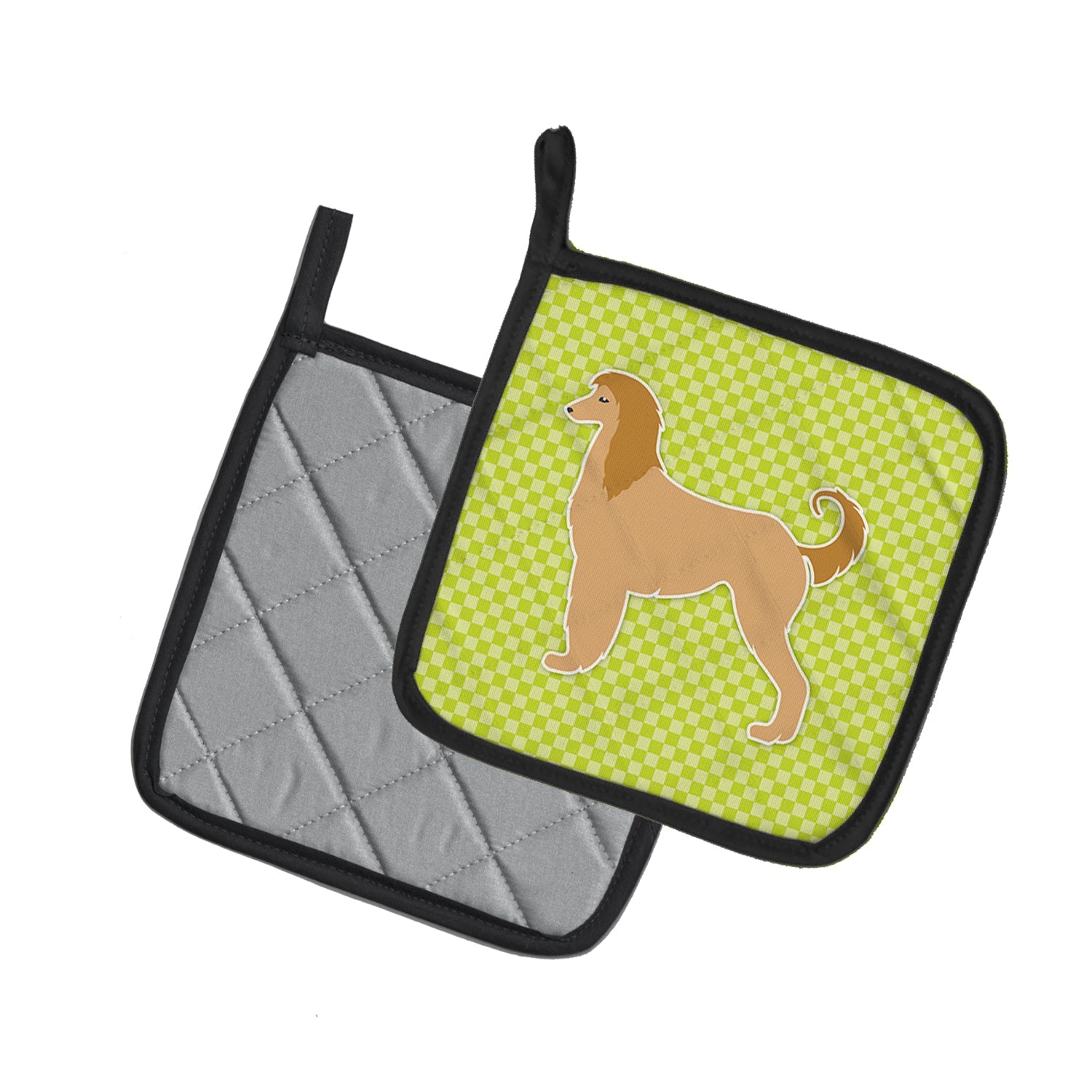 Afghan Hound Checkerboard Green Pot Holder Set of 2 Heat Resistant Quilted Hot Pads 7.5 x 7.5 Inch, Insulated Kitchen Trivets for Cooking & Baking