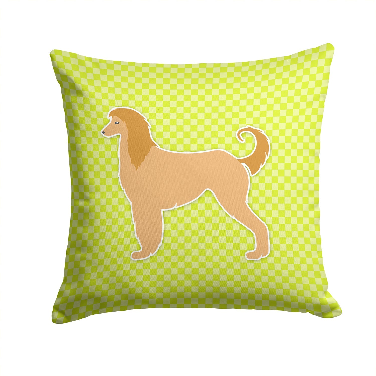 Afghan Hound Checkerboard Green Decorative Throw Pillow 14x14 Indoor Outdoor Accent Cushion, Fabric Cover with Insert for Sofa, Bed, Porch & Living Room