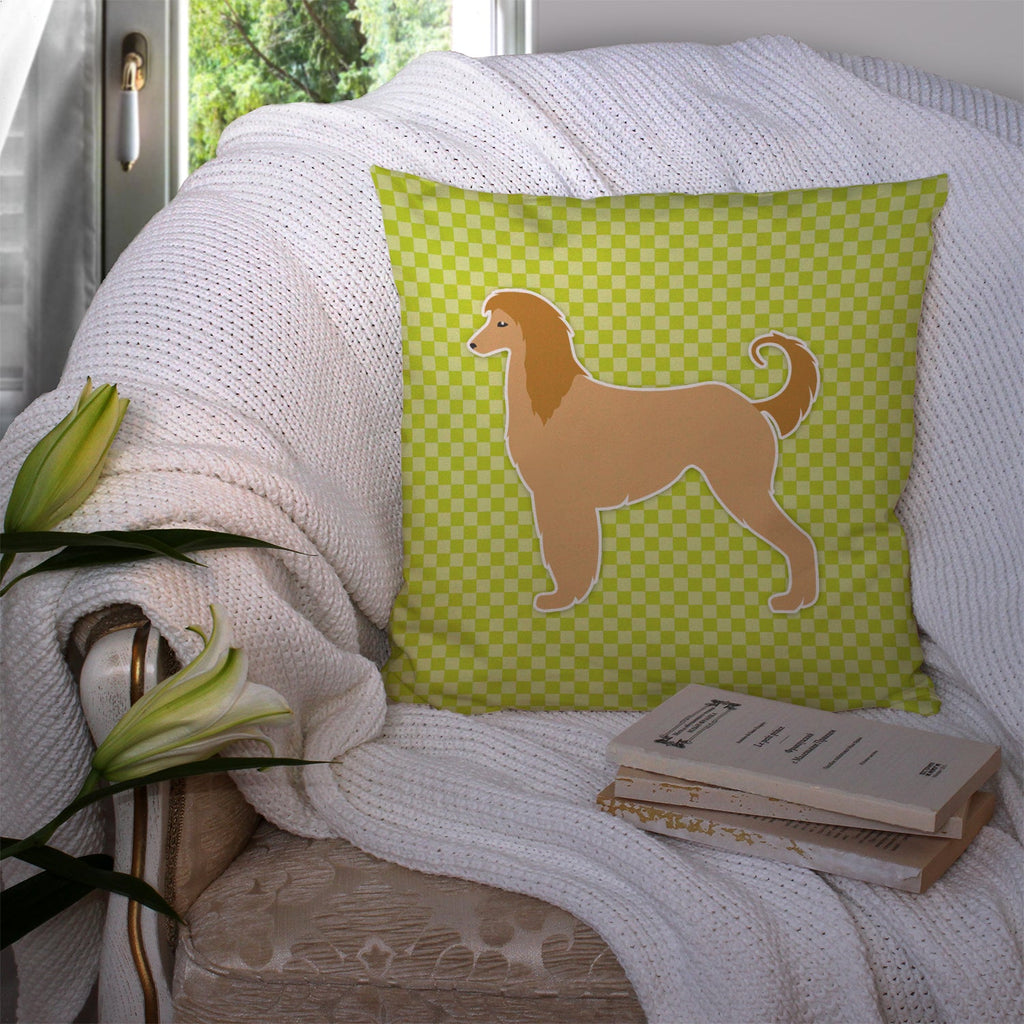 Afghan Hound Checkerboard Green Decorative Throw Pillow 14x14 Indoor Outdoor Accent Cushion, Fabric Cover with Insert for Sofa, Bed, Porch & Living Room
