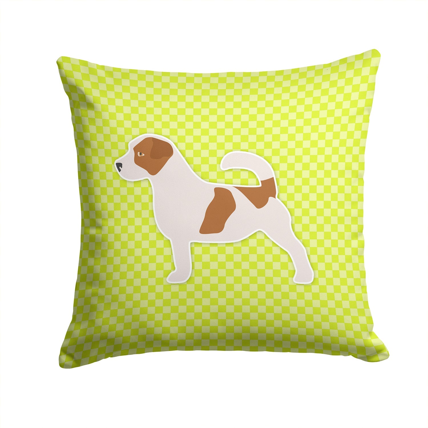 Jack Russell Terrier Checkerboard Green Decorative Throw Pillow 14x14 Indoor Outdoor Accent Cushion, Fabric Cover with Insert for Sofa, Bed, Porch & Living Room