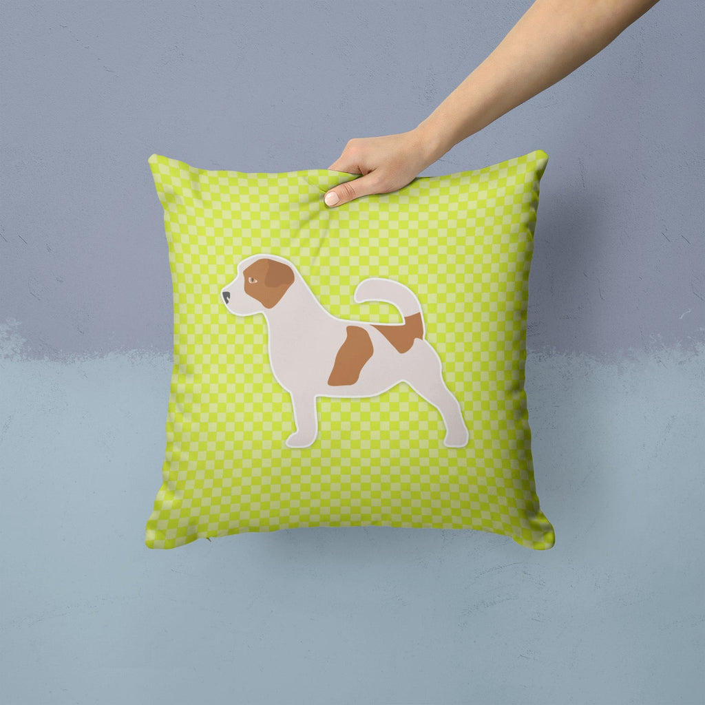Jack Russell Terrier Checkerboard Green Decorative Throw Pillow 14x14 Indoor Outdoor Accent Cushion, Fabric Cover with Insert for Sofa, Bed, Porch & Living Room