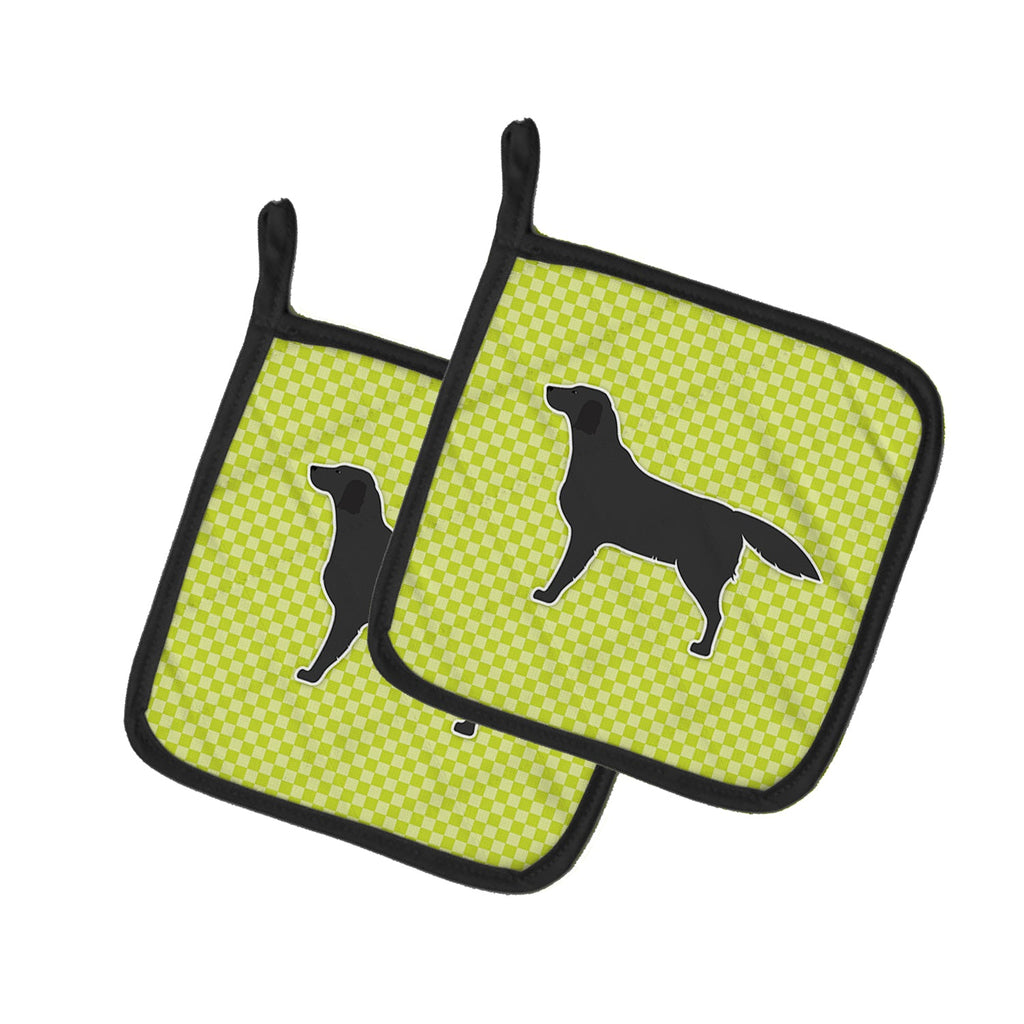 Black Labrador Retriever Checkerboard Green Pot Holder Set of 2 Heat Resistant Quilted Hot Pads 7.5 x 7.5 Inch, Insulated Kitchen Trivets for Cooking & Baking