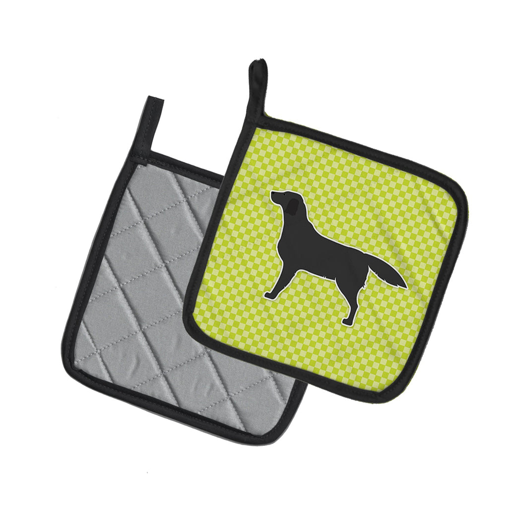 Black Labrador Retriever Checkerboard Green Pot Holder Set of 2 Heat Resistant Quilted Hot Pads 7.5 x 7.5 Inch, Insulated Kitchen Trivets for Cooking & Baking