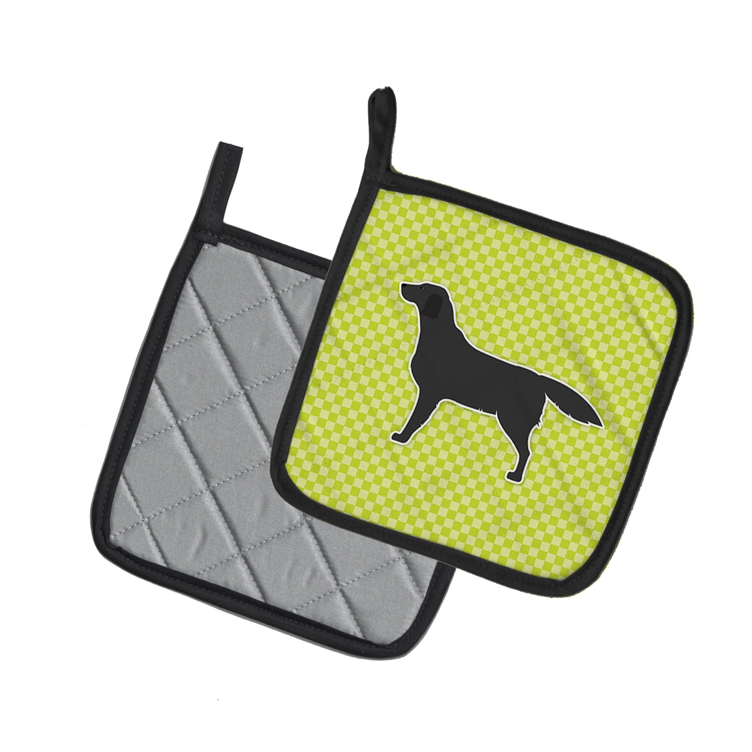 Black Labrador Retriever Checkerboard Green Pot Holder Set of 2 Heat Resistant Quilted Hot Pads 7.5 x 7.5 Inch, Insulated Kitchen Trivets for Cooking & Baking