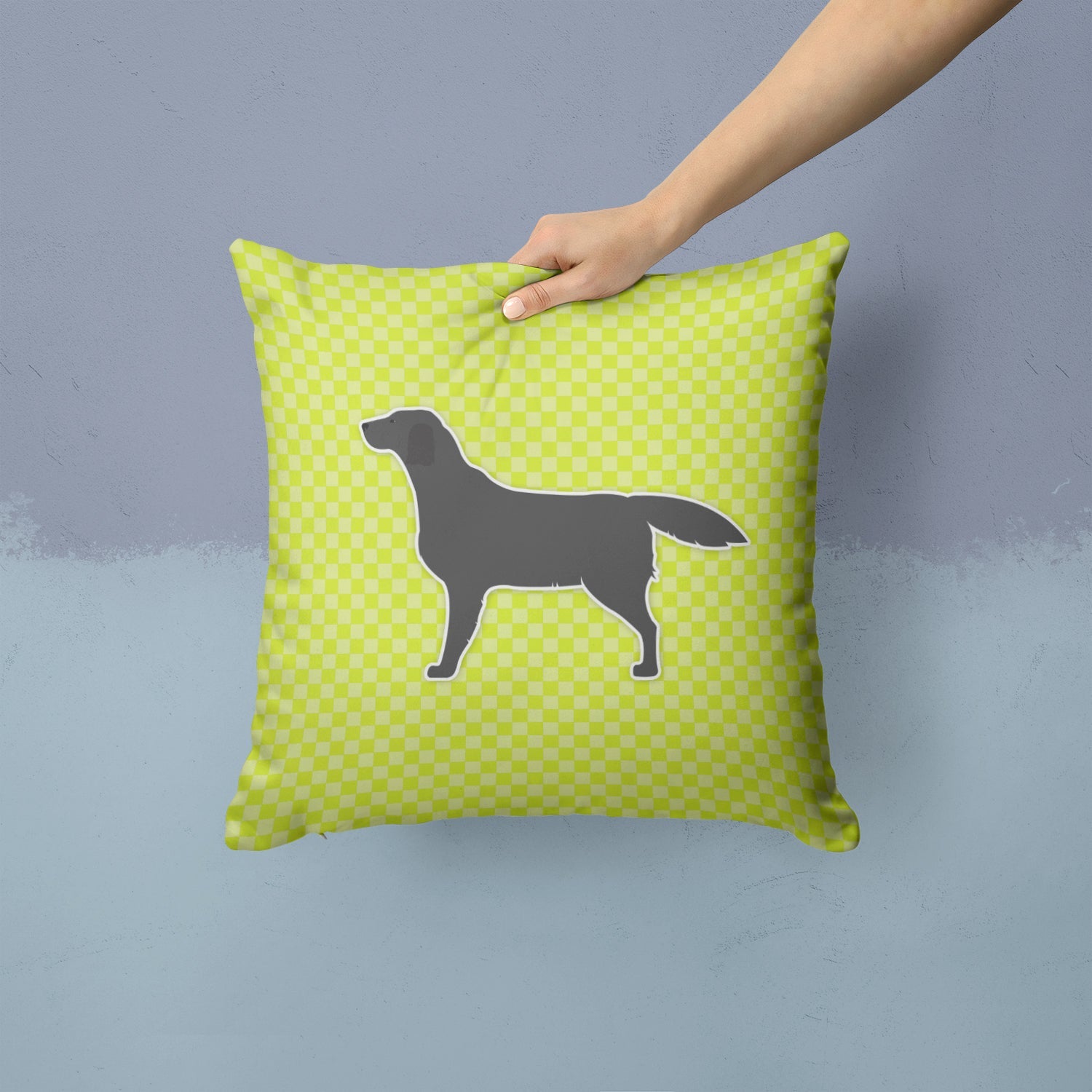 Black Labrador Retriever Checkerboard Green Decorative Throw Pillow 14x14 Indoor Outdoor Accent Cushion, Fabric Cover with Insert for Sofa, Bed, Porch & Living Room