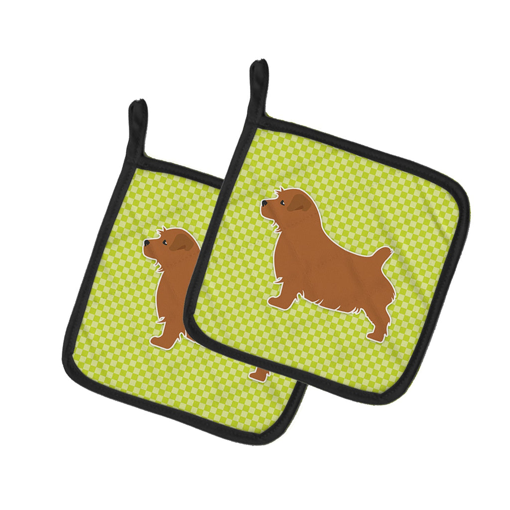 Norfolk Terrier Checkerboard Green Pot Holder Set of 2 Heat Resistant Quilted Hot Pads 7.5 x 7.5 Inch, Insulated Kitchen Trivets for Cooking & Baking