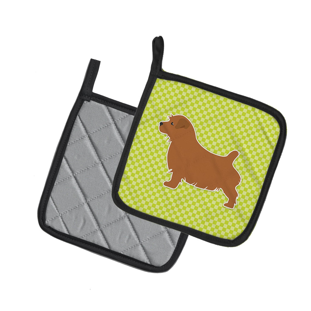 Norfolk Terrier Checkerboard Green Pot Holder Set of 2 Heat Resistant Quilted Hot Pads 7.5 x 7.5 Inch, Insulated Kitchen Trivets for Cooking & Baking