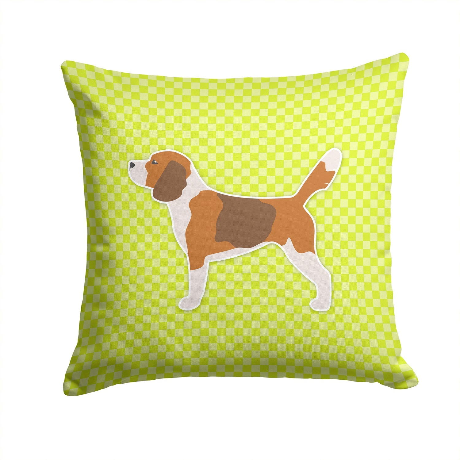 Beagle Checkerboard Green Decorative Throw Pillow 14x14 Indoor Outdoor Accent Cushion, Fabric Cover with Insert for Sofa, Bed, Porch & Living Room