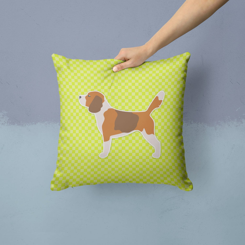 Beagle Checkerboard Green Decorative Throw Pillow 14x14 Indoor Outdoor Accent Cushion, Fabric Cover with Insert for Sofa, Bed, Porch & Living Room
