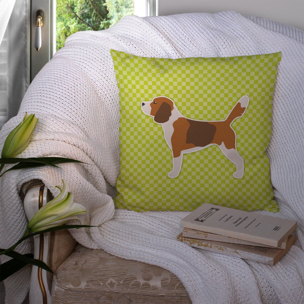 Beagle Checkerboard Green Decorative Throw Pillow 14x14 Indoor Outdoor Accent Cushion, Fabric Cover with Insert for Sofa, Bed, Porch & Living Room