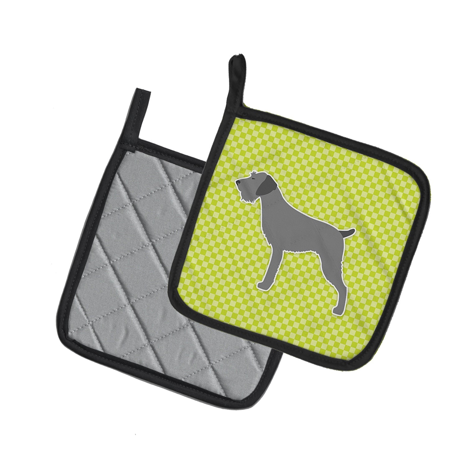 German Wirehaired Pointer Checkerboard Green Pot Holder Set of 2 Heat Resistant Quilted Hot Pads 7.5 x 7.5 Inch, Insulated Kitchen Trivets for Cooking & Baking