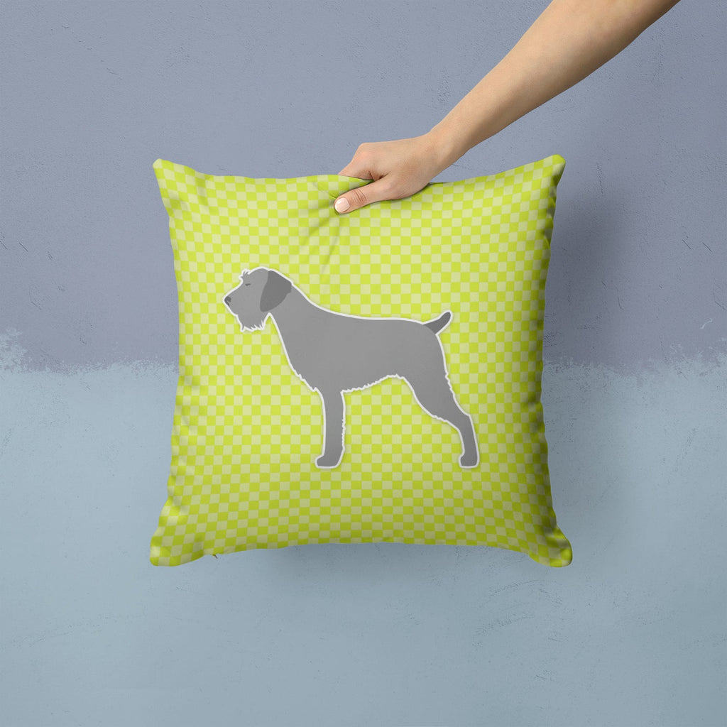 German Wirehaired Pointer Checkerboard Green Decorative Throw Pillow 14x14 Indoor Outdoor Accent Cushion, Fabric Cover with Insert for Sofa, Bed, Porch & Living Room