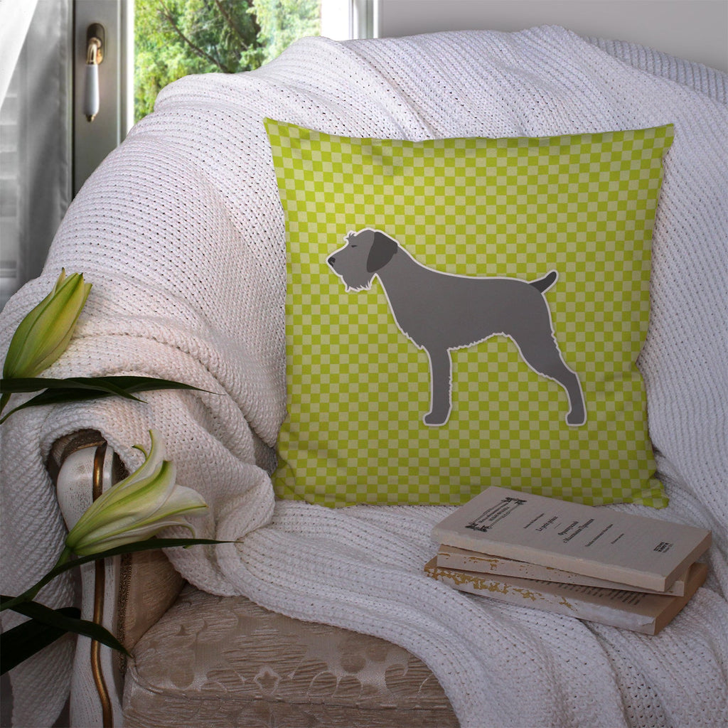 German Wirehaired Pointer Checkerboard Green Decorative Throw Pillow 14x14 Indoor Outdoor Accent Cushion, Fabric Cover with Insert for Sofa, Bed, Porch & Living Room